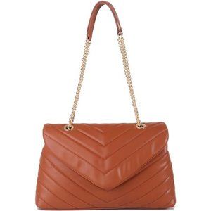 Brown Sleek Adjustable Chain Strap Quilted Crossbody Purse